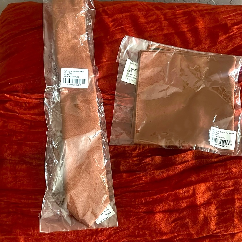 Men’s Rust Color Tie and Matching Handkerchief
